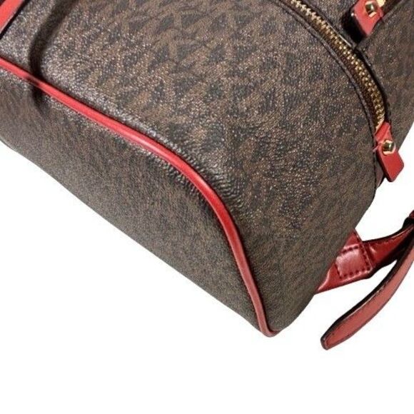 Rare Michael Kors Rhea Zip Backpack Signature Logo Red Snakeskin Suede Stripe - Picture 14 of 16